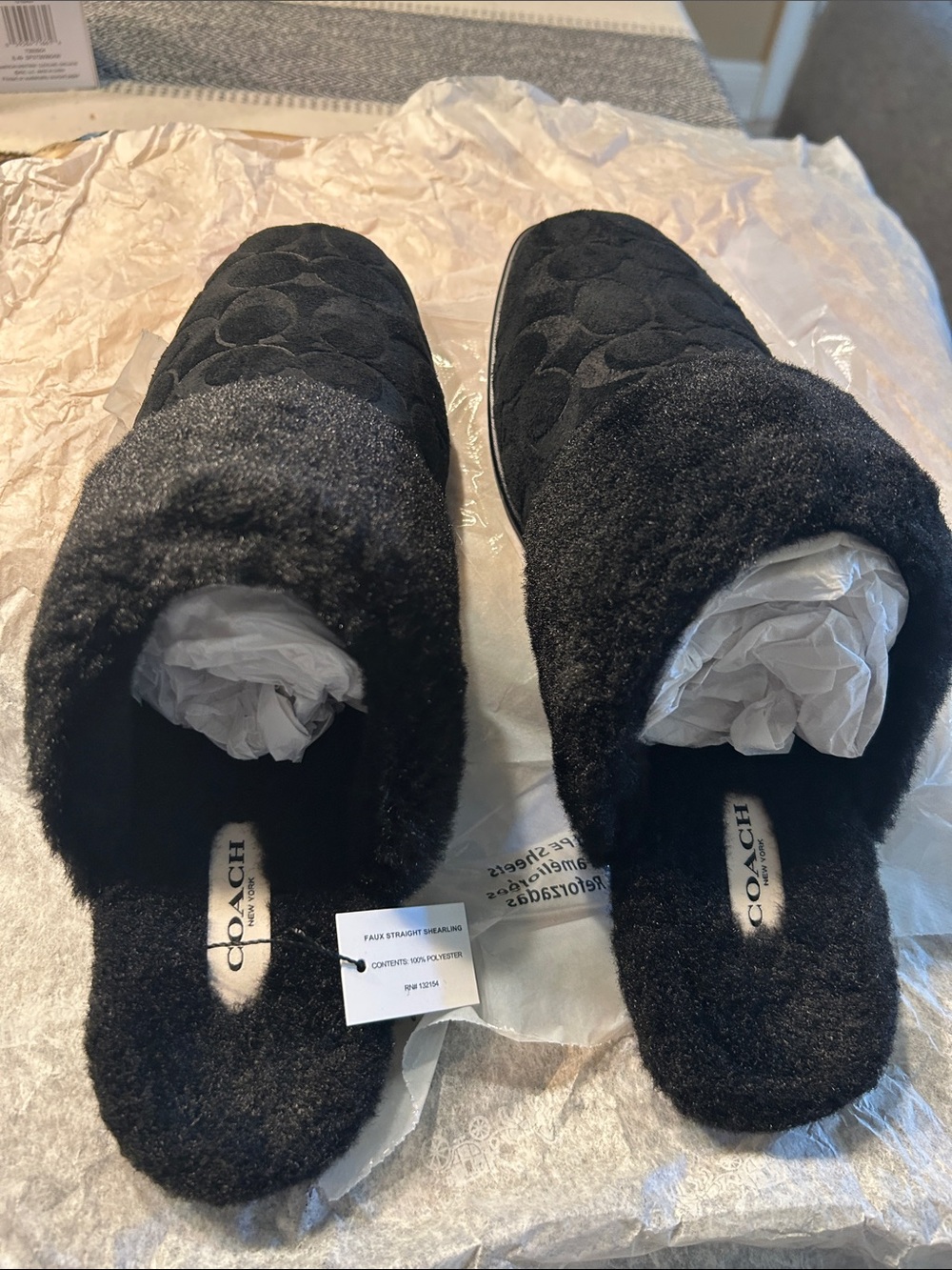 Coach Suede/Black Sherpa Flat Mule In Signature Suede Slip On